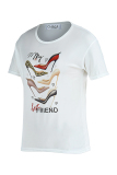 Pale Red Fashion Casual Print Patchwork Basic O Neck T-Shirts
