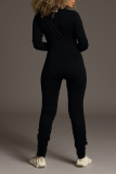 Black Fashion Sexy Solid Frenulum Zipper Zipper Collar Skinny Jumpsuits