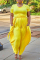 Yellow Fashion Solid Bandage O Neck Short Sleeve Two Pieces