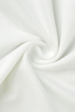 White Casual Print Patchwork Asymmetrical O Neck One Step Skirt Dresses