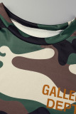 Khaki Casual Print Camouflage Print Patchwork O Neck Short Sleeve Two Pieces