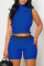 Blue Casual Sportswear Print Patchwork Zipper Collar Sleeveless Two Pieces