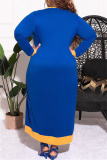 Blue Fashion Casual Solid Patchwork O Neck Plus Size Two Pieces