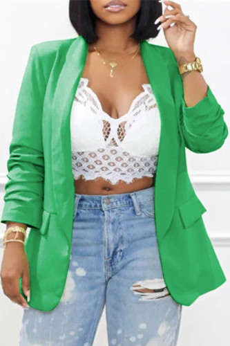 Green Fashion Casual Solid Patchwork Cardigan Turn-back Collar Outerwear