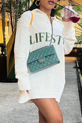 White Casual Print Patchwork Mandarin Collar Tops
