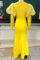 Yellow Fashion Formal Solid Patchwork See-through O Neck Evening Dress