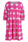 Rose Red Casual Sweet Print Patchwork O Neck A Line Dresses