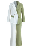 Light Green Casual Solid Patchwork Buttons Turn-back Collar Long Sleeve Two Pieces
