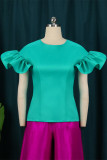 Green Fashion Casual Solid Patchwork O Neck Tops