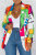 Multicolor Fashion Casual Print Patchwork Cardigan Turn-back Collar Outerwear