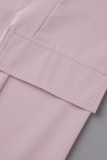 Apricot Pink Casual Solid Patchwork Buttons Turn-back Collar Long Sleeve Two Pieces