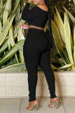 Black Sexy Solid Patchwork Off the Shoulder Long Sleeve Two Pieces