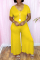 Yellow Fashion Casual Solid Patchwork V Neck Regular Jumpsuits