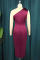Burgundy Fashion Sexy Formal Solid Patchwork Backless Oblique Collar Evening Dress