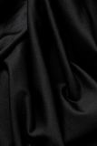 Black Fashion Solid Flounce O Neck Pencil Skirt Dresses