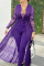 Purple Sexy Casual Solid Patchwork Asymmetrical V Neck Regular Jumpsuits