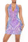 Purple Fashion Sexy Patchwork Bandage Sequins Backless Halter Sleeveless Dress