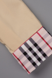 Khaki Fashion Casual Plus Size Print Patchwork Turndown Collar Shirt Dress