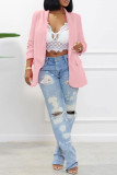 Pink Fashion Casual Solid Patchwork Cardigan Turn-back Collar Outerwear