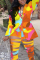 Colour Fashion Street Color Lump Print Hollowed Out Turn-back Collar Long Sleeve Two Pieces