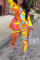 Colour Fashion Street Color Lump Print Hollowed Out Turn-back Collar Long Sleeve Two Pieces