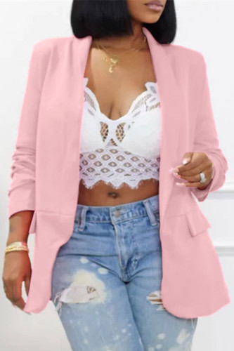 Pink Fashion Casual Solid Patchwork Cardigan Turn-back Collar Outerwear
