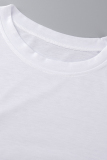 White Fashion Casual Print Patchwork O Neck T-Shirts