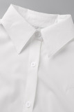 White Fashion Casual Solid Slit Turndown Collar Long Sleeve Shirt Dress