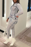 White Fashion Solid Patchwork O Neck Long Sleeve Two Pieces