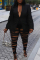 Black Fashion Casual Plus Size Solid Hollowed Out Patchwork Turn-back Collar Long Sleeve Two Pieces