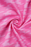 Pink Fashion Sexy Print Patchwork Backless Spaghetti Strap Skinny Romper