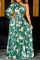 Green Fashion Sexy Formal Print Backless Oblique Collar Evening Dress Dresses