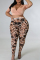 Pink Fashion Casual Print Bandage V Neck Plus Size Two Pieces