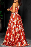 Red Fashion Sexy Formal Print Backless Oblique Collar Evening Dress Dresses