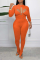 Tangerine Red Casual Solid Hollowed Out Half A Turtleneck Long Sleeve Two Pieces
