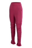 Pink Fashion Casual Solid Fold Regular High Waist Trousers