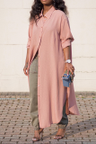 Pink Casual Solid Patchwork Turndown Collar Outerwear