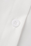 White Fashion Casual Solid Slit Turndown Collar Long Sleeve Shirt Dress