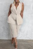 Apricot Fashion Casual Solid Turndown Collar Sleeveless Two Pieces