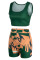 Green Casual Print Patchwork U Neck Sleeveless Two Pieces