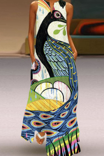 Colour Casual Elegant Print Patchwork V Neck Straight Dresses