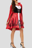 Red Halloween Fashion Print Patchwork O Neck Two Pieces
