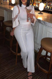 White Sexy Solid Patchwork O Neck Straight Jumpsuits(Without Belt)