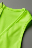 Fluorescent Green Sexy Solid Tassel Hollowed Out Patchwork Swimwears