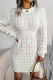 White Fashion Casual Solid Patchwork O Neck Long Sleeve Dresses