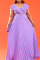 Purple Elegant Solid Patchwork Fold V Neck Straight Dresses(Contain The Belt)