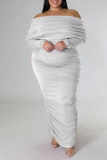 White Sexy Solid Patchwork Fold Off the Shoulder Pencil Skirt Plus Size Dresses