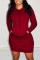 Red Fashion Casual Solid Patchwork Hooded Collar Long Sleeve Dresses