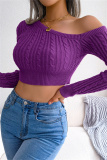 Purple Fashion Casual Solid Patchwork Oblique Collar Tops