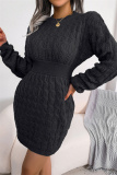 Blue Fashion Casual Solid Patchwork O Neck Long Sleeve Dresses